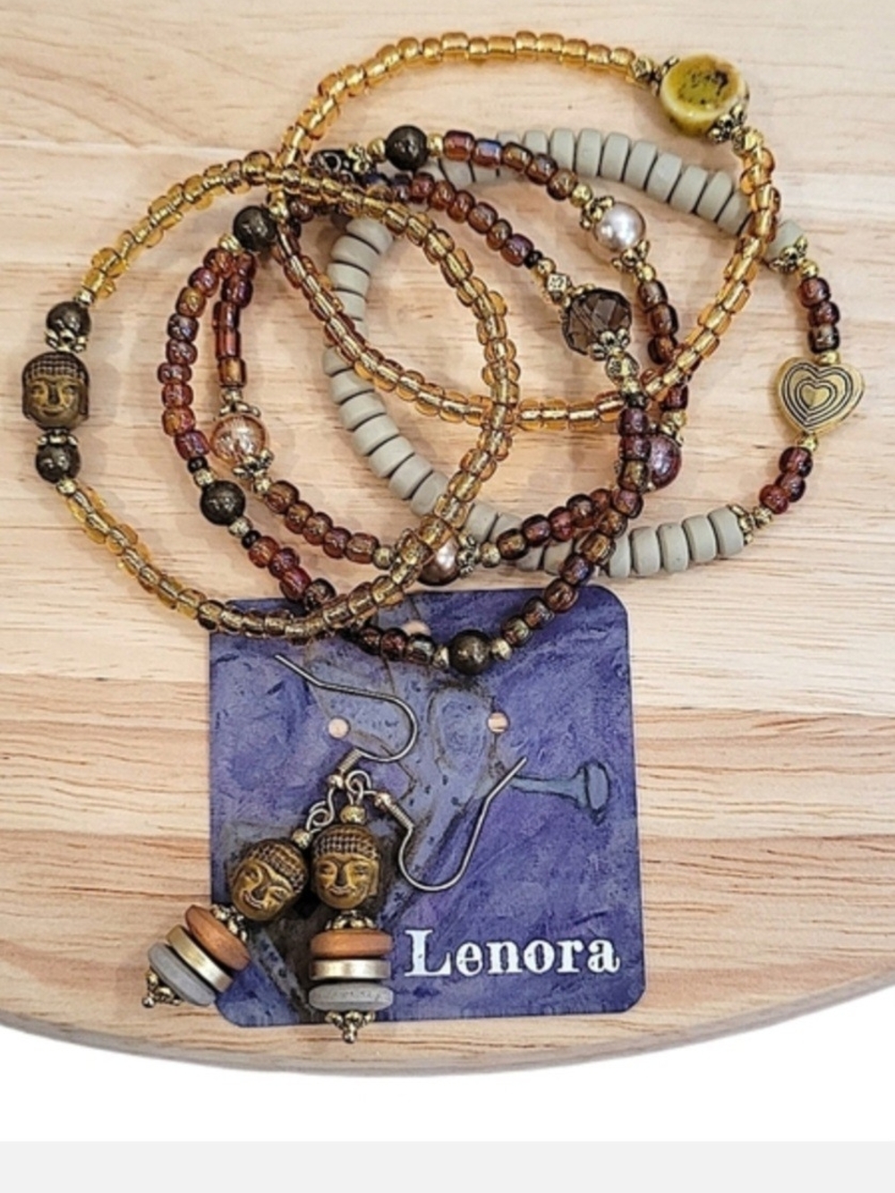 Hand Crafted - SPECIAL BUY Titanium Hematite Buddha Earrings And 5 Bracelet Set